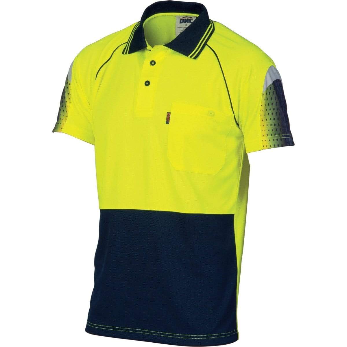 Dnc Workwear Hi-vis Cool-breathe Sublimated Piping Short Sleeve Polo - 3751 Work Wear DNC Workwear Yellow/Navy XS 